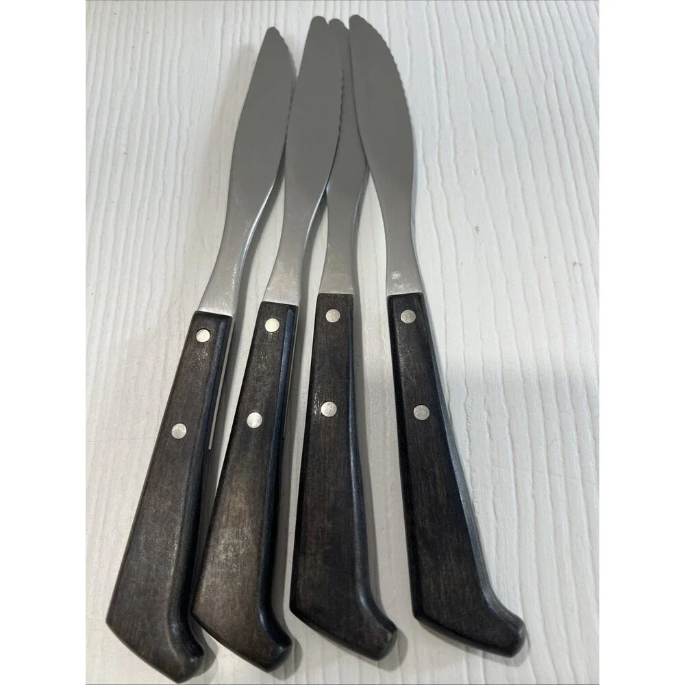 West Bend︱Steak Knife ︱Set of 4︱ Wood Handle ︱Stainless ︱USA︱Vintage